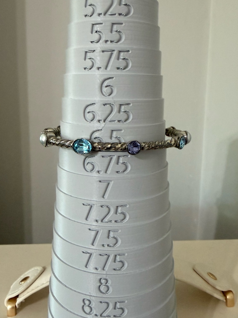 Silver tone  Rope Bangle with Blue and Lavender Stones